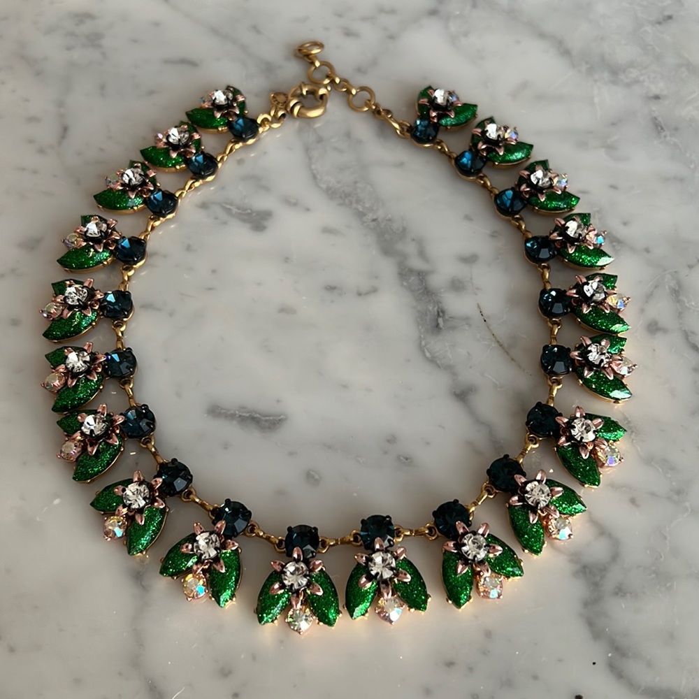 J. Crew Multicolor Green Blue Rhinestone Statement Necklace
